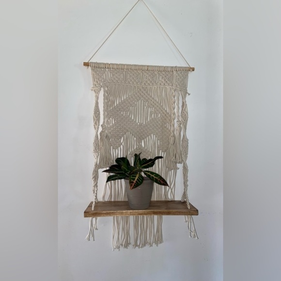 Wall Mounted Floating wood Shelf Large cream boho‎ Macrame Tapestry hand-woven - Picture 1 of 14